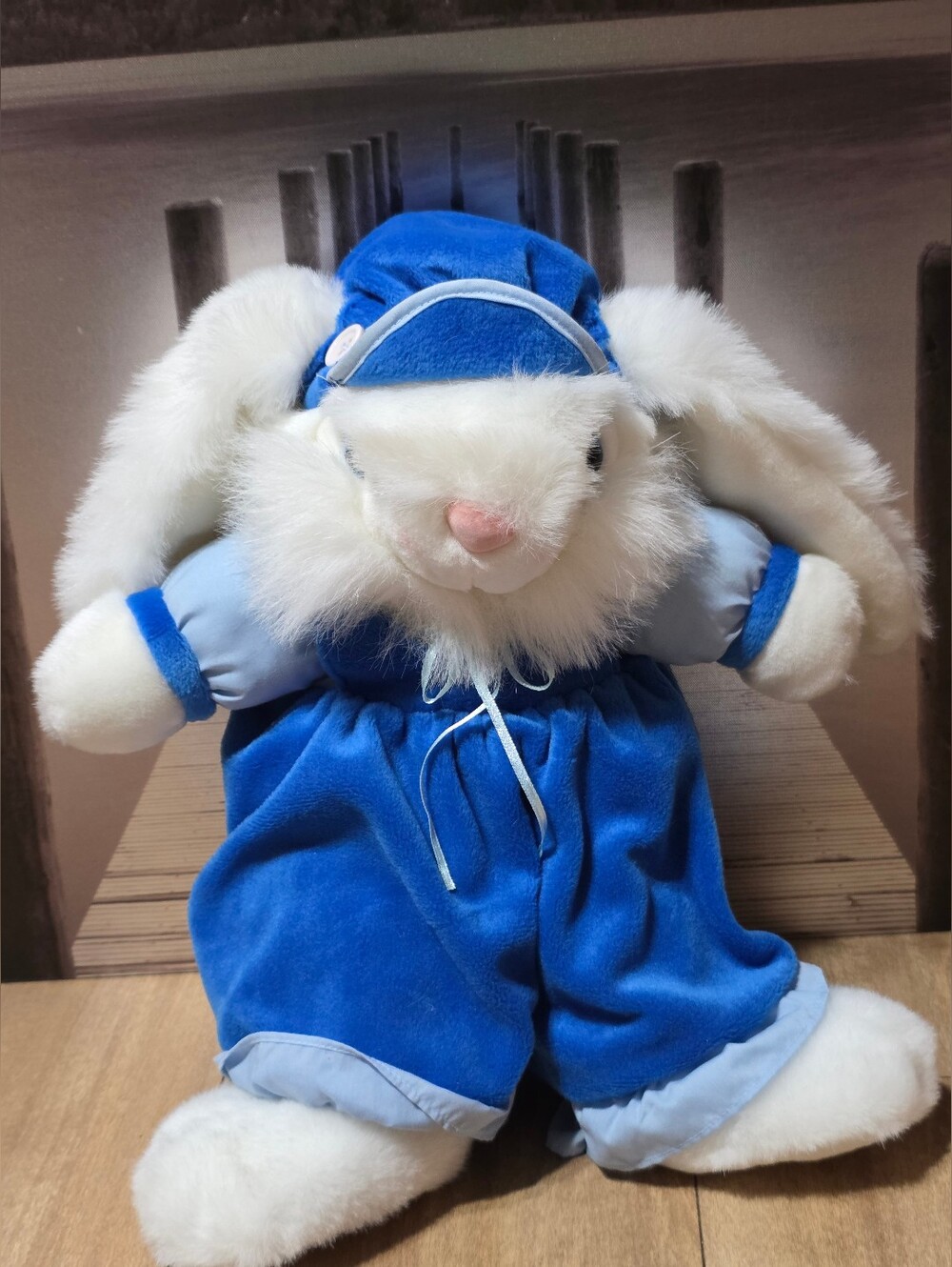 Wondertreats Bunny in Blue Velvet Overalls Hat Long Floppy Ears  Plush Stuffed